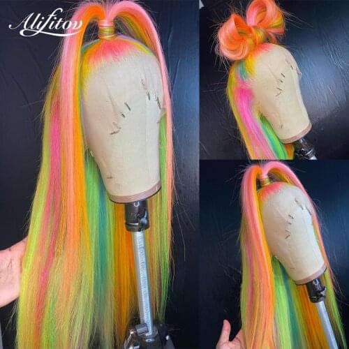 ALIFITOV Rainbow Color 13x4 Lace Front Wigs Brazilian Human Hair Wig Remy hd Lace Wig for Women