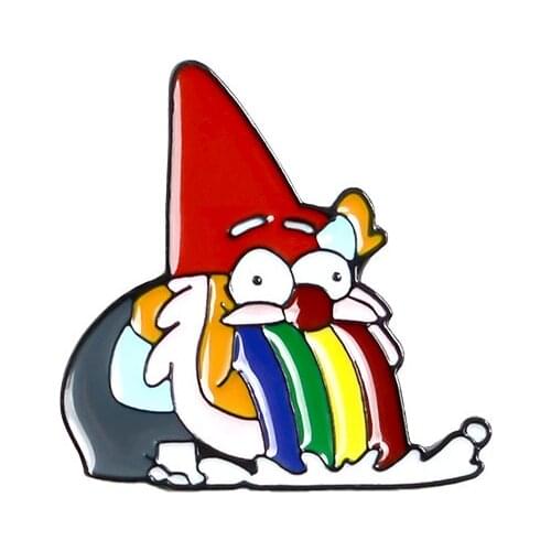 Rainbow Vomit Dwarf Enamel Pin Custom Funny Animal Brooches Diy for Shirt Lapel Bag Badge Cartoon Jewelry Gift for Kids Friends