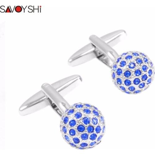 SAVOYSHI Luxury Blue Crystal Cufflinks For Men Shirt High Quality Brand Round Business Cuff Buttons Wedding Gift Jewelry Gemelos