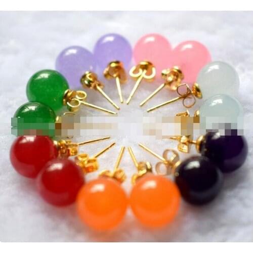 New Natural 10 mm 7 Color 7Pair Natural bead Stud Earring