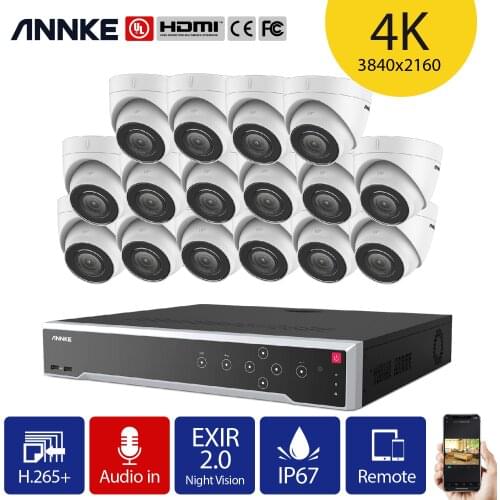 ANNKE 4K Ultra HD POE Video Security System 12MP H.265+ 32CH NVR With 16X 8MP Weatherproof Surveillance IP Cameras Audio Record