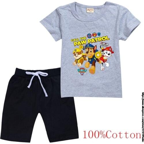 Funny Anime Cartoon 3D Printing PAW PATROL Summer Short-sleeved Cotton Tshirt+Pants Childrens Suit Boy Girls Casual Sport Suits