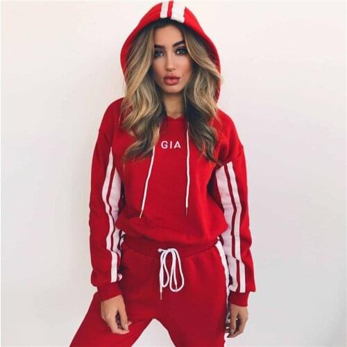 Hooded Tracksuit Women Two Piece Set Spring Autumn Clothes Color block Pullover Hoodie Top and Pants Suits Womens Sets Outfits