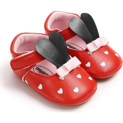 Baby Princess Shoes For Newborn Animal Pattern Infant Print Love Soft Sole Shoes PU Leather Sandal Rabbit Ear Shoes For 0-18M