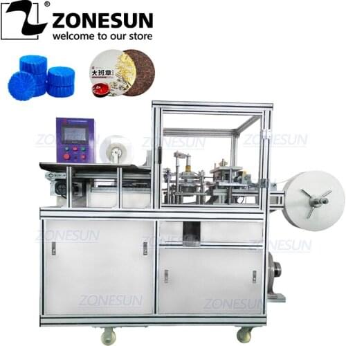 ZONESUN ZS-PK960 Automatic Hotel Soap Packaging Wrapping Machine Round Toilet Cleaning Block Pleated Label Sticker