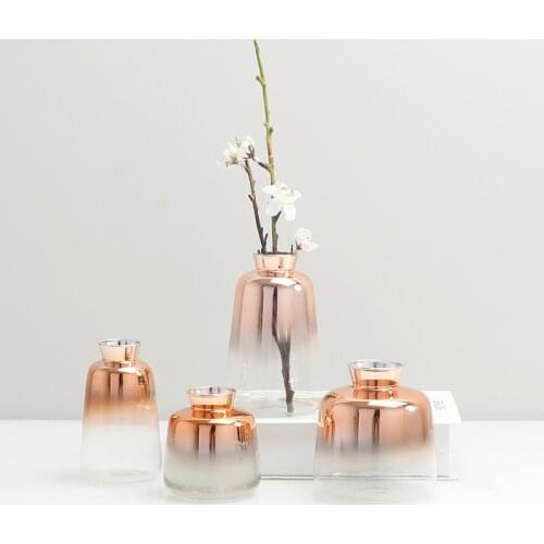 Plated Gradient Flower Vase Living Room Decoration Dry Flower Vase Glass Figurines Plants Holder Home Decor Ornament Crafts Gift