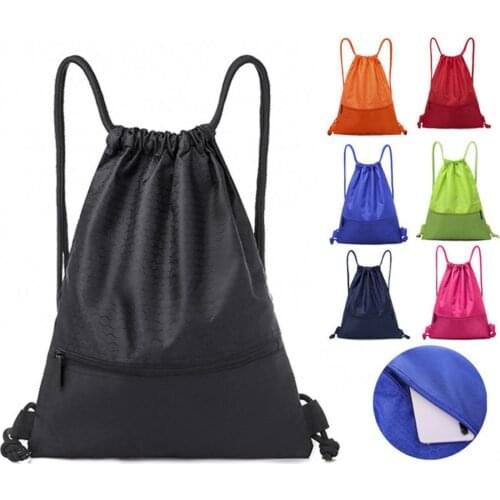 Large Capacity Nylon Waterproof Zipper Drawstring Backpack Outdoor Sport Fitness Storage Bag Thick Rope Polyester Ball Bag