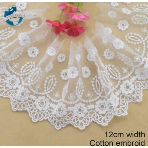 12cm wide white cotton embroided lace ribbon guipure trim wedding decoration DIY Accessories doll lace french lace applique#3904