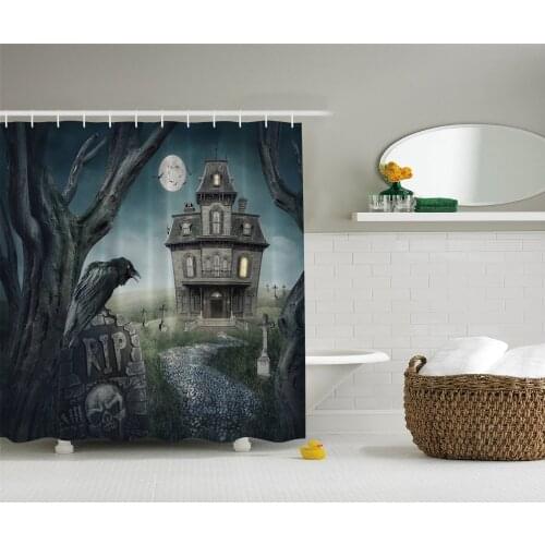 Halloween Haunted House Shower Curtain Decoration Fabric Shower Curtain Bathroom