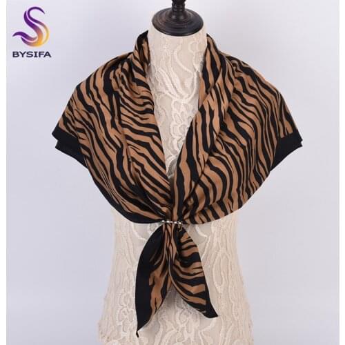 BYSIFA|Coffee Gold Female Twill Scarves Shawls 2021 Fall Winter Brand Satin Scarf Bandana Fashion Striped Design Scarves Foulard