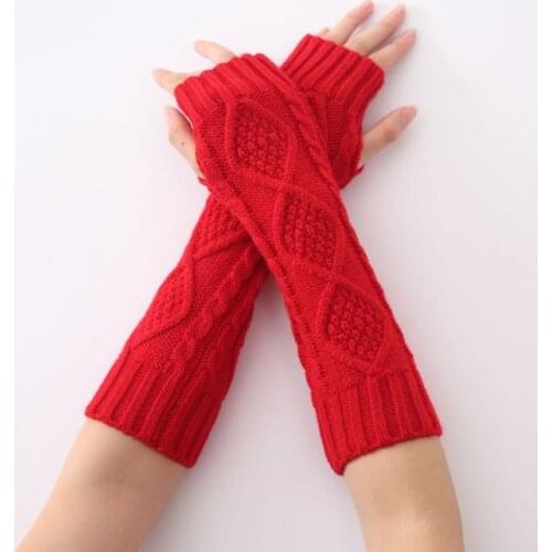 Women Winter Cable Knit Arm Warmers Fingerless Gloves Thumb Hole Glove Mittens Crochet Wrist Warmer