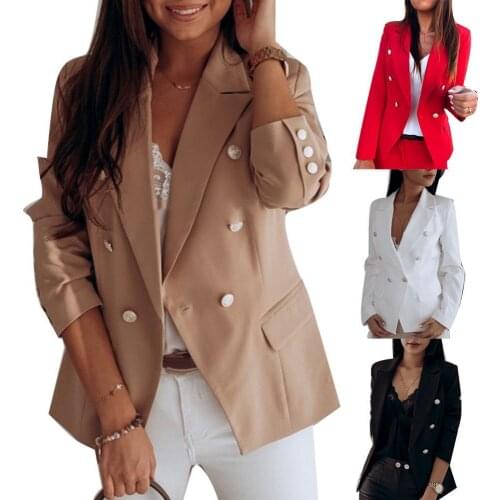 2021 Spring Autumn Fashion Women Solid Color Lapel Long Sleeve Button Blazer Jacket Suit Elegant Outwear