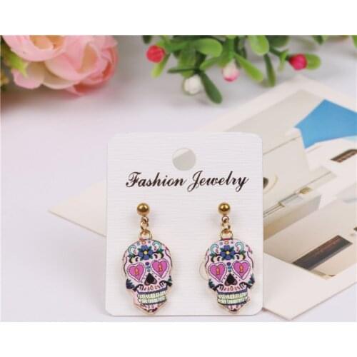 1Pair Calavera Expandable Sugary-Sweet whimsical Skull Earrings Celebrate Mexican Day Halloween Sugar Skull Earring 6 Colors