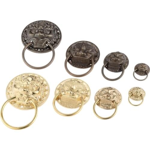 1Pc Handle Pull Knocker Vintage Brass Handle Chinese Lion Head Furniture Door Pull Handle Cabinet Drawer Knobs Handles