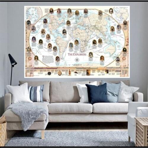 225*150 cm The World Map of Explorers Route Vintage Wall Art Poster Non-woven Canvas Painting Home Decor School Supplies
