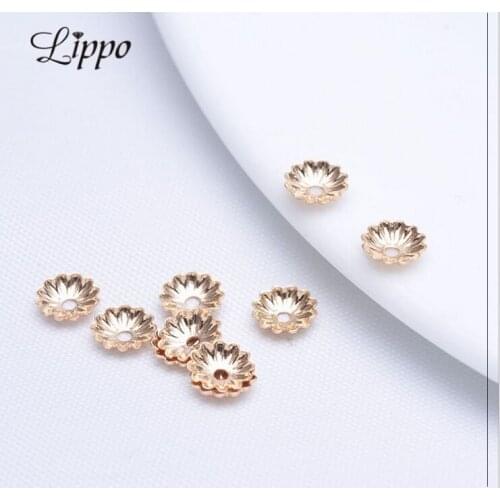 30pcs 6mm 24k Gold plated Copper Floral Bead Cap Flower Beads Caps Gear Shape bead Jewelry Findings & Components