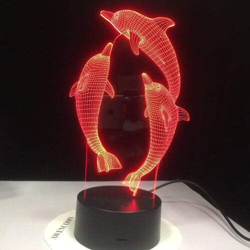 Dolphin 3D Lamp Optical Illusion Night Light 7 Colors USB LED Night Lamp for Kids Birthday Gift Rooms Home Decoration