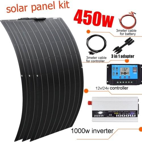 450W 12V Solar Panel Kit Complet High Efficiency Monocrystalline Cell 12V 24V Controller 1000W 220V Inverter for Car RV Camper