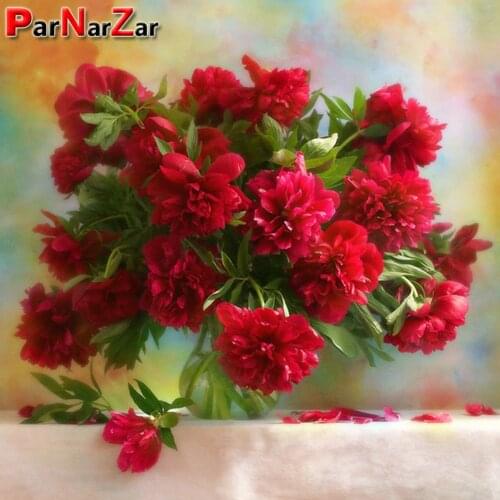 ParNarZar 5D DIY Diamond Painting Mosaic Embroidery Art Full Round / Square Drill Cross Stitch Red Flowers for Home Wall Decor