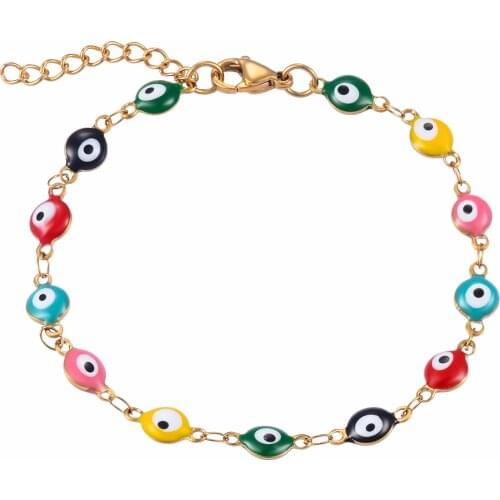 Fashion Stainless Steel Bracelet 7 Colors Evil Eye Enamel Bead Bracelet Jewelry Men And Women Gifts 6mm Width 18cm+3cm Length
