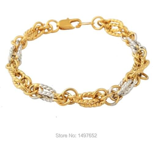 New Arrival Two tone Chain Bracelet Gold/Silver Plated 21 cm *0.6cm Unique Round Chain & Link Bracelets Men Jewelry