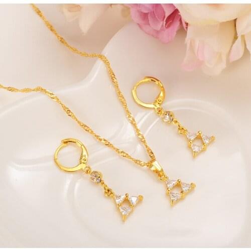 New Fashion Bridal Trendy Bowknot White crystal Cubic Zircon 18 K Yellow Fine gold gf CZ Pendant Earring Necklace Jewelry Sets