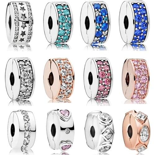 Colors Crystal Spacer Beads for Jewelry Making DIY Fit Original Pandora Spacer Clip Charms Bracelet for Women Bangle Accessories