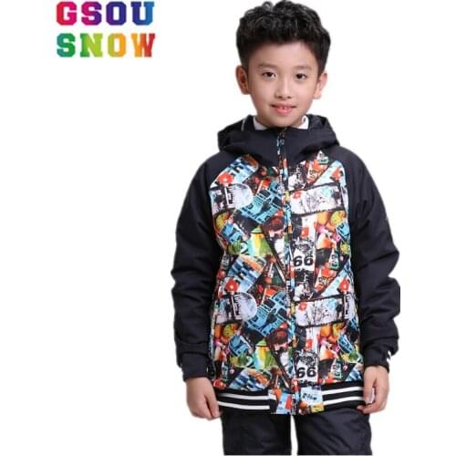 GSOU SNOW Kids Ski Jacket Winter Outdoor Children Boys Colorful Snowboard Jacket Windproof Waterproof Thermal Snow Coats suit