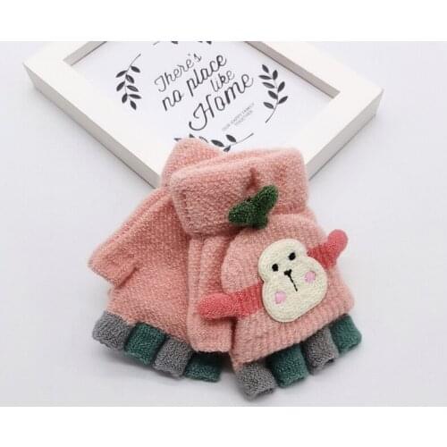 10-36M Kids Baby Winter Gloves Cartoon Monkey Half Finger Gloves with Removable Cover Knit Woven Warm Gloves