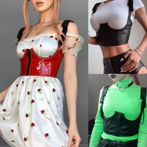 Women Push Up Bustiers Corset Underbust Gothic PU Leather Crop Tops Waist Corset