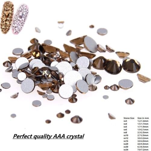 Smoked Topaz SS3-SS34 Non Hotfix Crystal Rhinestones Flatback Glue On Strass Diamonds Glass Stones DIY Phone Nails Art Supplies