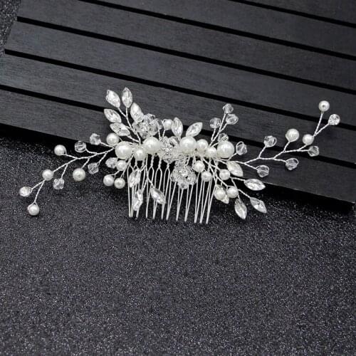 Floralbride Silver Color Rhinestones Crystal Pearls Wedding Hair Comb Bridal Headpieces Beaded Hair accessories Bridesmaids Wom