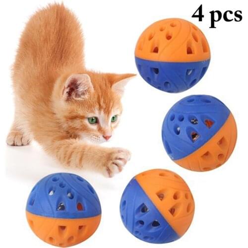 Kapmore 4Pcs/Set Cat Bell Toys Funny Plastic Kittten Ball Toys Cat Chase Toy Pet Supplies Cat Favors Random Color