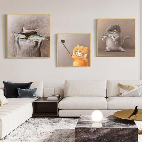 Canvas Painting Cartoon Creative Cat Modern Art Posters and Prints Wall Picture for Living Room Kids Bedroom Nursery Home Decor