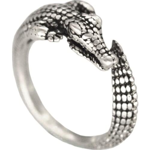 Kinitial 1Pcs Antique Bronze Boho Chic Adjustable Wild Crocodile Alligator Ring Animal Encircle Ring Wedding Rings