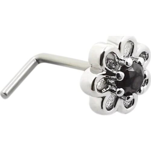 JHJT 20G Nose Rings Studs G23 Titanium Flower Cubic Zirconia Nose Stud Rings L Shaped Piercing Jewelry