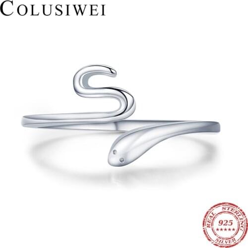 Colusiwei Genuine 925 Sterling Silver Fashion Snake Ring Cute Animal Finger Rings for Women Fine Jewelry