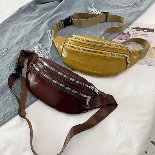 Leather Waist Bags Unisex Chest Pouch Banana Bag Hip Belt Pack Solid Color Women Fashion Crossbody Bag Travel Phone Pouch Purse