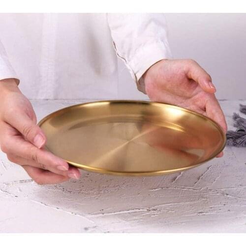 Stainless Steel Round Plates Shatterproof Dinner Plates Gold Decorative Tray Metal Storage Organizer Tray For Home Jewelry