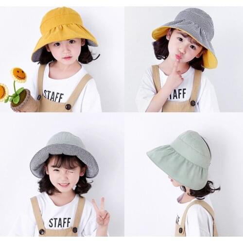 Summer childrens empty top hat summer plaid baby sun protection UV sun hat parent-child Korean girl princess sun fisherman hat