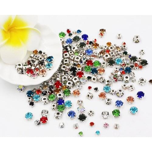 Best quality 100pcs/pack Mixed size glass crystal sliver base sew on rhinestones diy clothing accessories