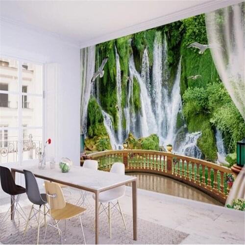 Milofi custom wall 3D wallpaper mural European style simple flowing water waterfall balcony stereo background wall