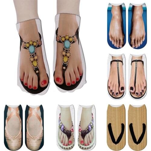 Cute Foot Printed 3D Socks For Women Kawaii Low Ankle Femme Girls Cotton Socks Casual Funny Creative Socks Happy Calcetines Sox