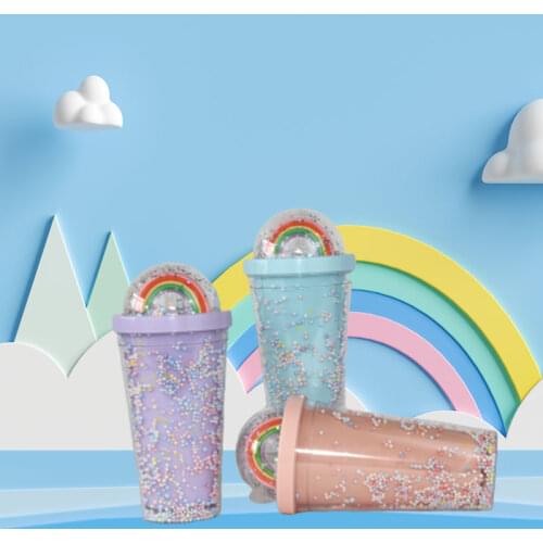 New Creative Rainbow Plastic Water Cup Fashion Large Capacity Womens Straw Cup Mori Double Layer Color Pearl Drink Cup
