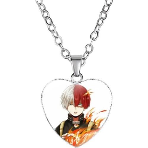 Anime Boku No Hero Academia Pendant Necklace My Hero Academia Link Chain Necklace Glass Cabochon Heart Shape Pendant Jewelry