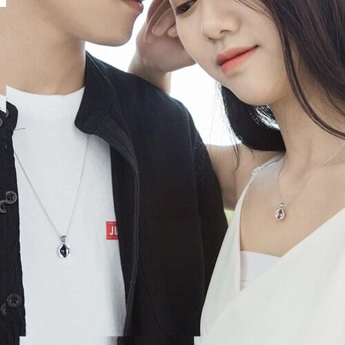 Couple necklaces womens fashion simple pendant necklace black stainless steel rose gold chains necklace Rotatable circle jewelry