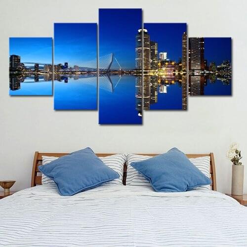 Rotterdam Holland Cityscape Poster 5 Panel Frame Canvas Painting Wall Art Picture Print Living Room Home Decor