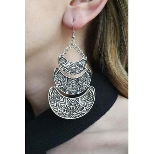 Silver Plated Antique Pattern Dangle Earrings