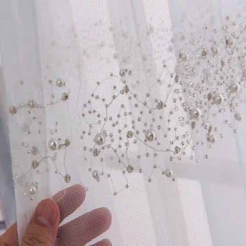 Luxury Beautiful 3D Pearl Series Gray Tulle Curtains for Bedroom Diamond Bright White Sheer for Window Living Room Kitchen