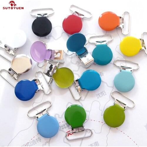Sutoyuen 21 Pcs 25mm1 Inch Baby Round Metal Pacifier Clip Suspender Pica Dummy Soother Nipple Chain Holders Clasps Mix Colors